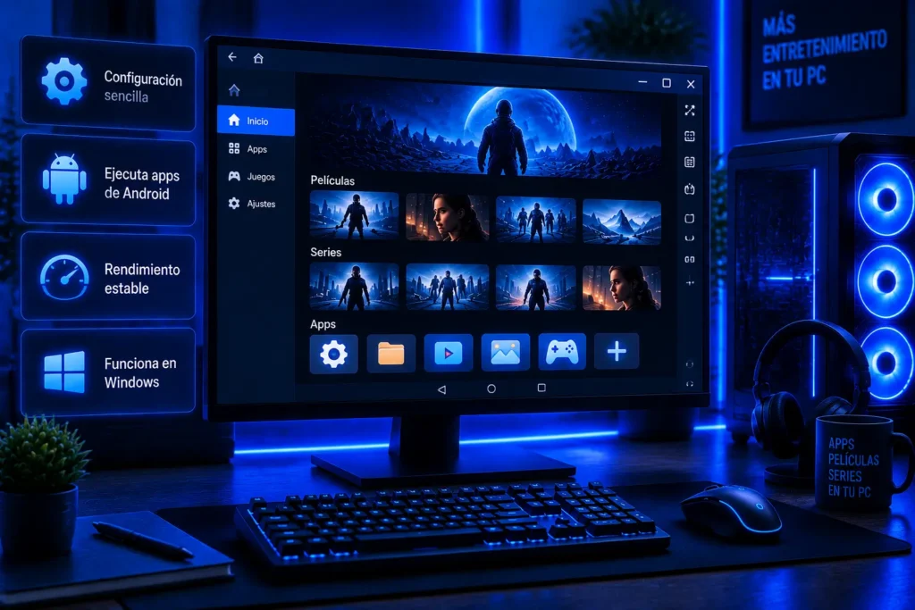 PC BlueStacks ejecutando Xuper TV en una computadora Windows con emulador Android