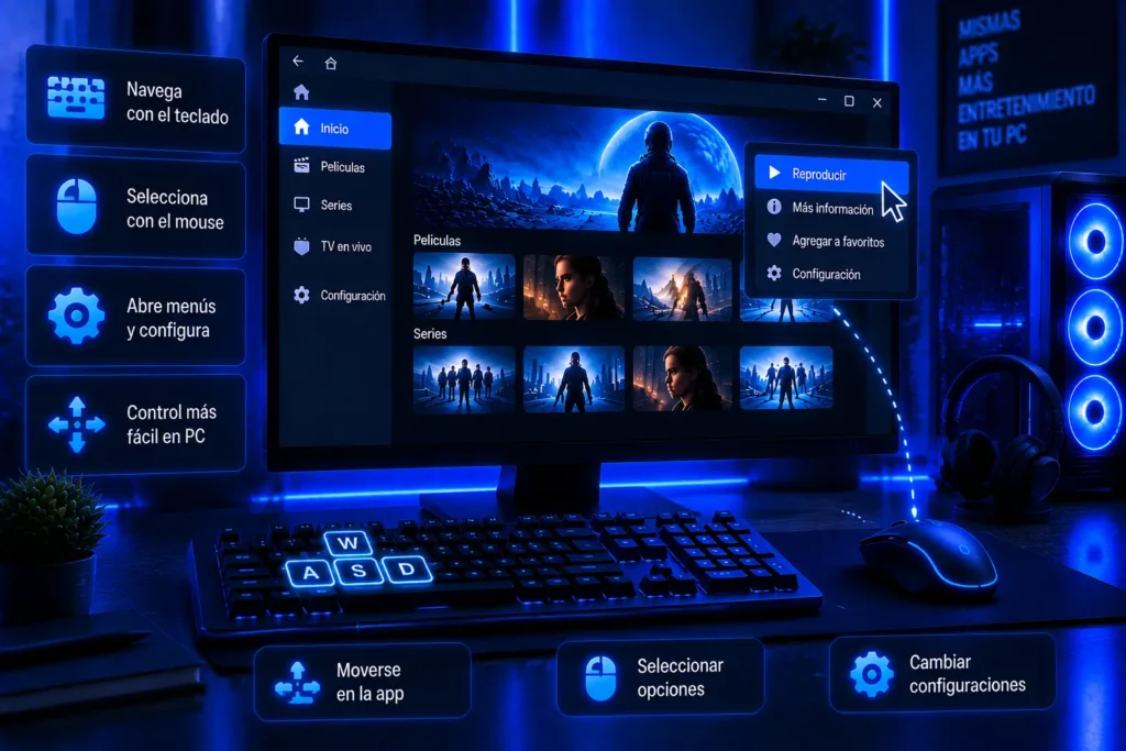 PC Xuper TV en PC usando teclado y mouse para navegar por la aplicación