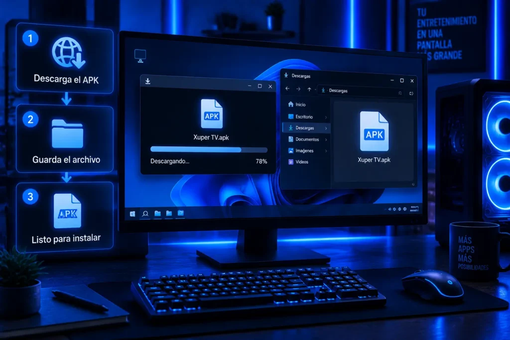 PC Xuper TV APK descargado en Windows para instalar la aplicación mediante un emulador Android