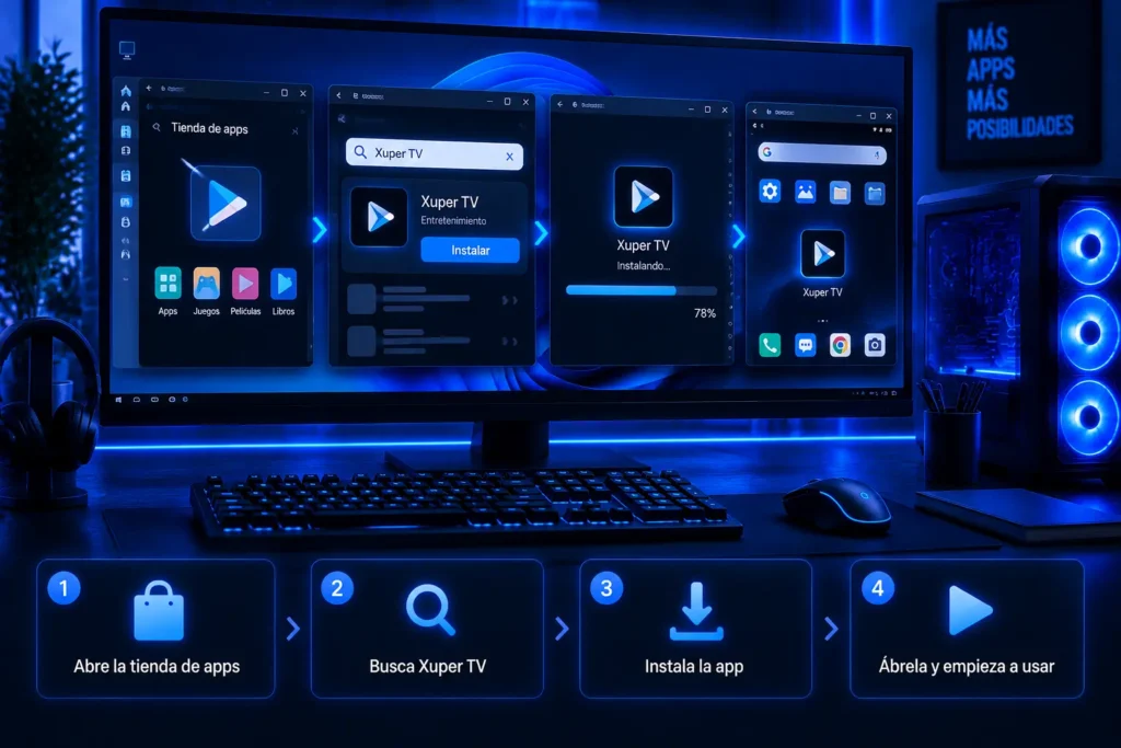 PC Xuper TV instalado desde Google Play en un emulador Android de Windows